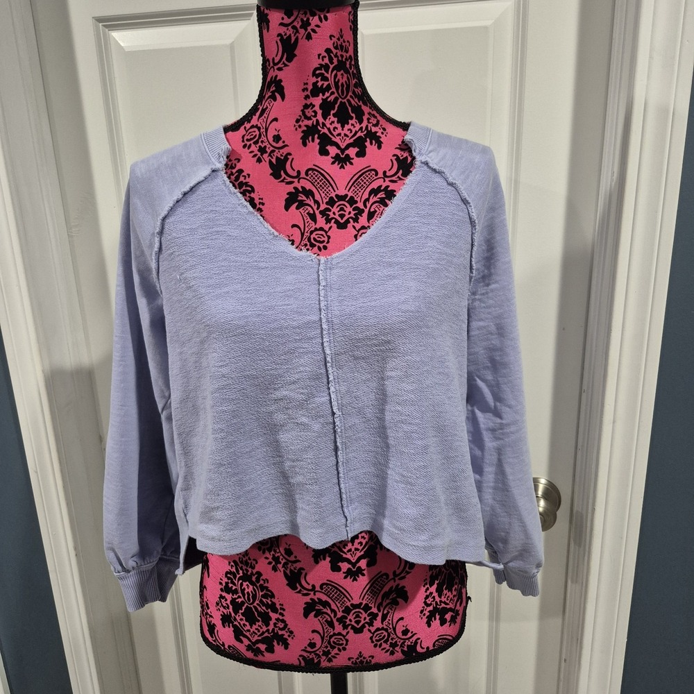 Anthropologie Pilcro Sweatshirt Small Lavender Reworked Popover Cropped Hi Low